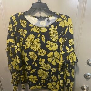 Dennis Basso Popover Top Ruffle Long Sleeve  Floral